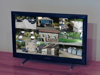 A nine camera multiscreen display on a domestic HD TV set